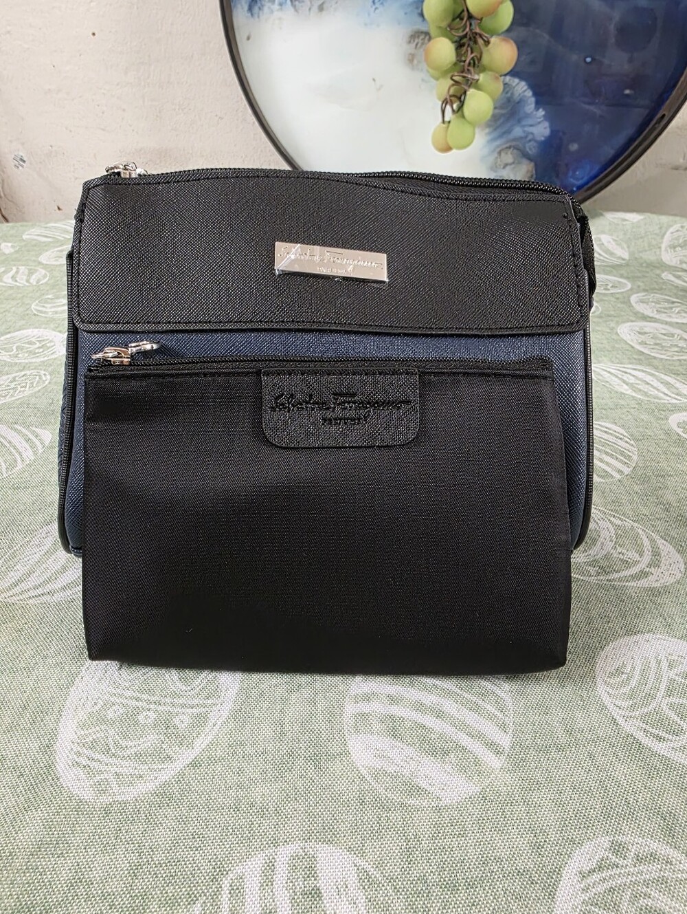 Salvatore Ferragamo Black and Navy Men's Toiletry Bag Set Of 2